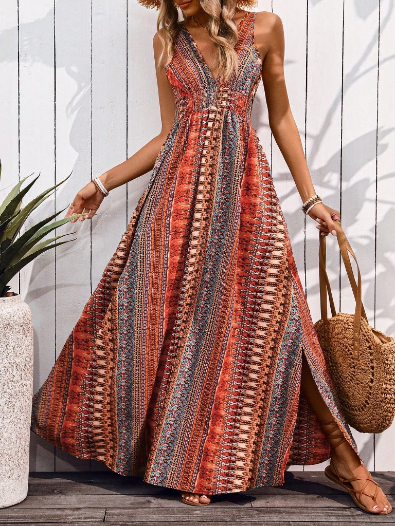 Multicolor Boho Women's Casual Hawaiian Vacation Beach Maxi Dress